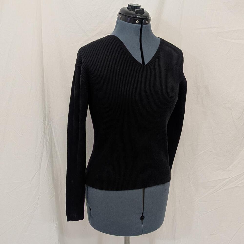 Erik Stewart black 100% cotton ribbed V‑neck sweater, size M